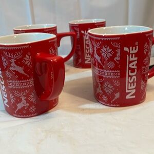 Vintage Nescafe Red Christmas Mug Coffee Tea Ceramic Collectible 8 Ounce Holiday